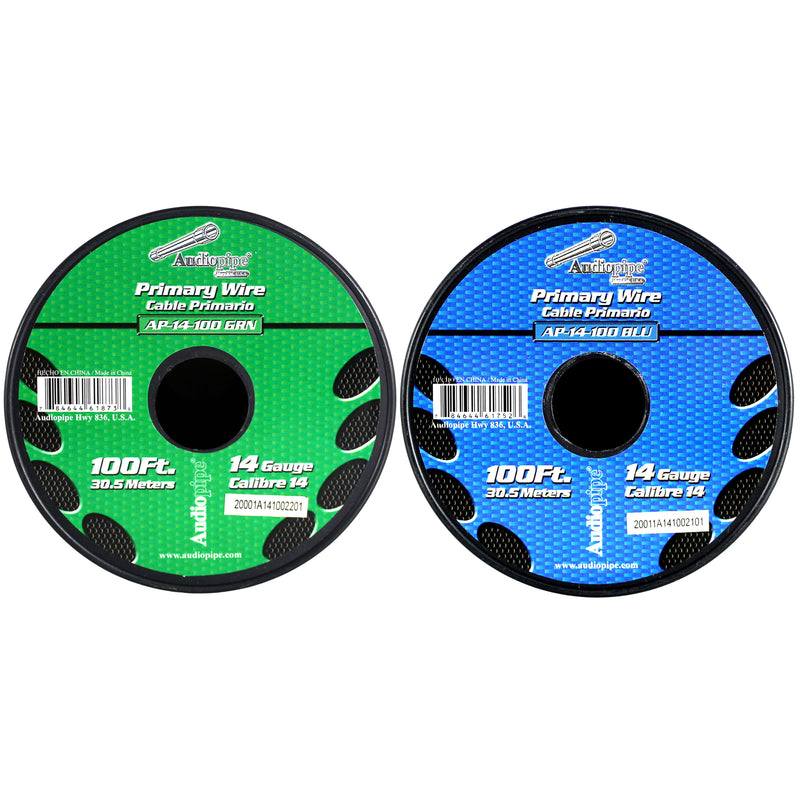 14 GA 100 FT Blue Green Stranded Spools of CCA Primary Power Ground  Wire Cable