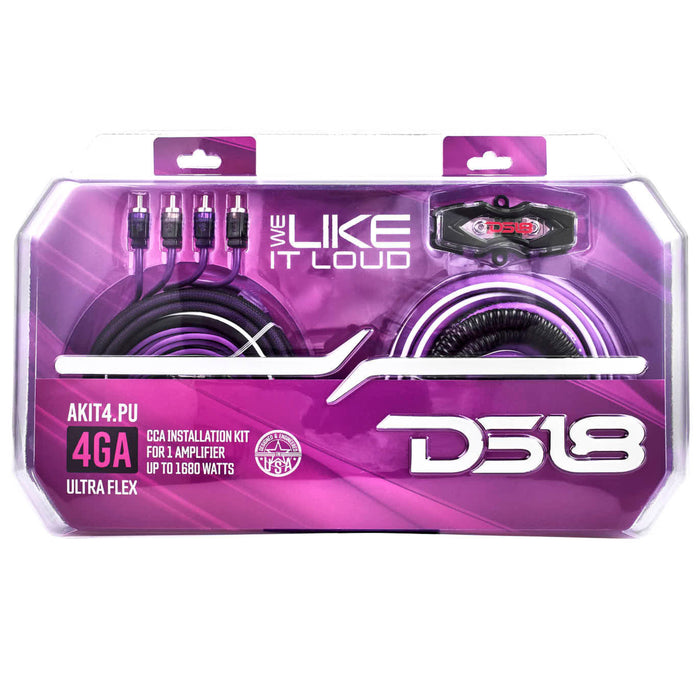 DS18 AKIT4 CCA 4-Gauge Amplifier Installation Kit - Purple / DS-AKIT4-PU