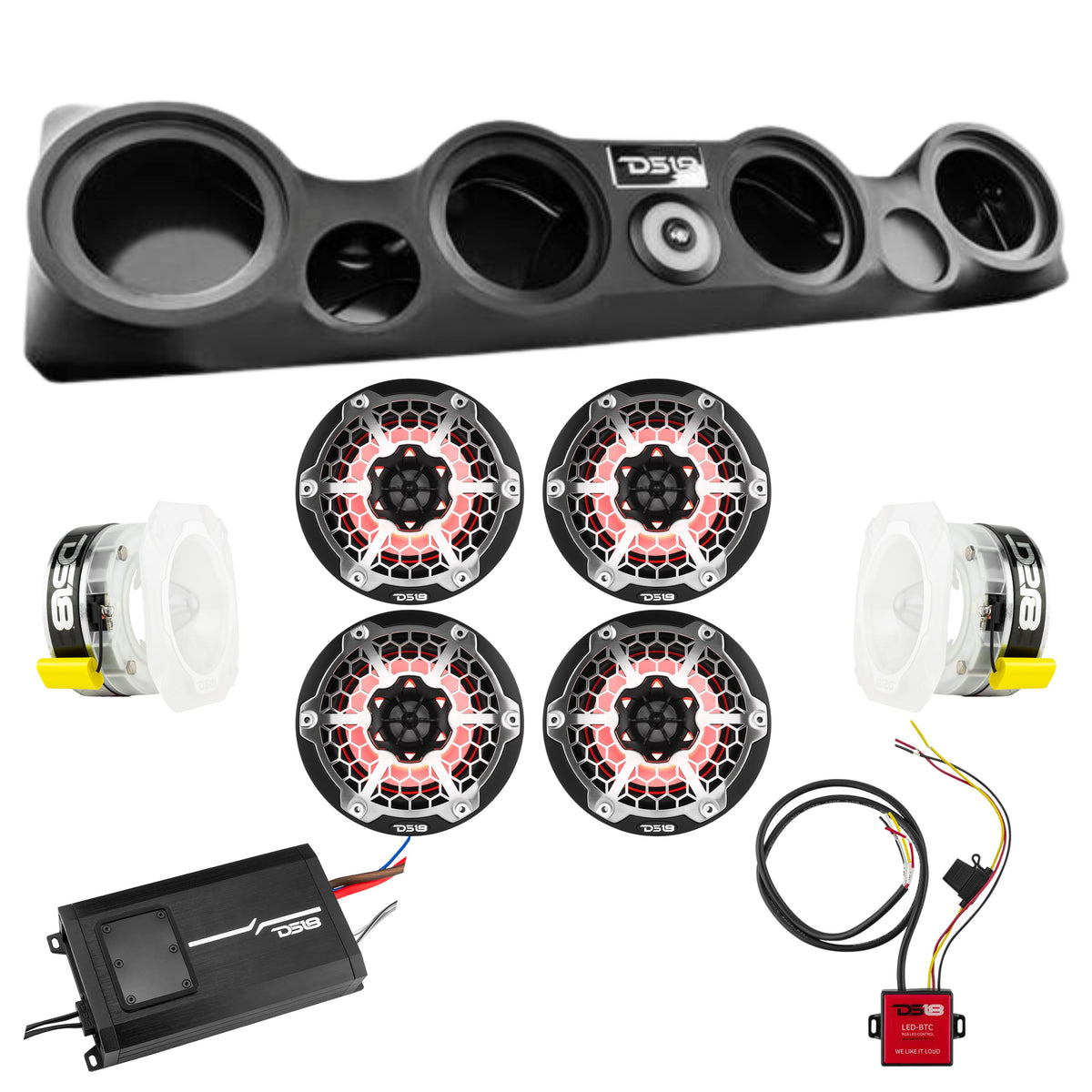 DS18 Jeep TJ Sound Bar Loaded Package 6.5" Speakers/4" Tweeters/Amp/LE
