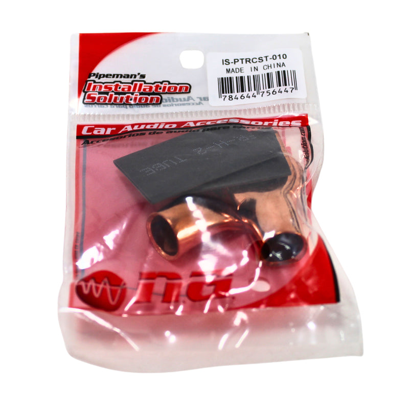 Pair of 0 Gauge 5/16 Inch Solder-Style Copper Ring Terminal Lugs w/ Heat Shrink