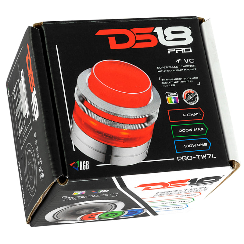 DS18 Car Audio 1" Super Bullet Tweeter 200 Watt 4 Ohm RGB LED Neodymium OPEN BOX