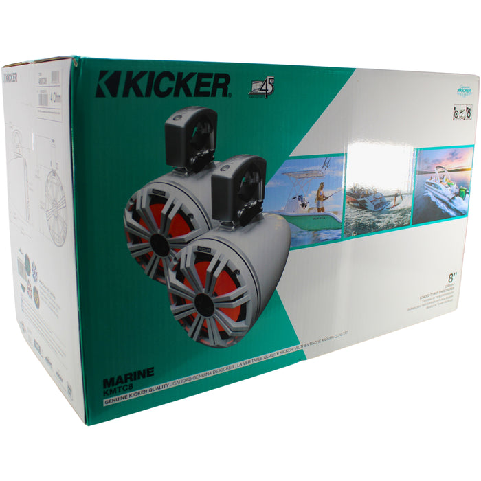 Kicker KMTC Series 8" 300W Marine Coaxial White Tower System Speakers / 45KMTC8W