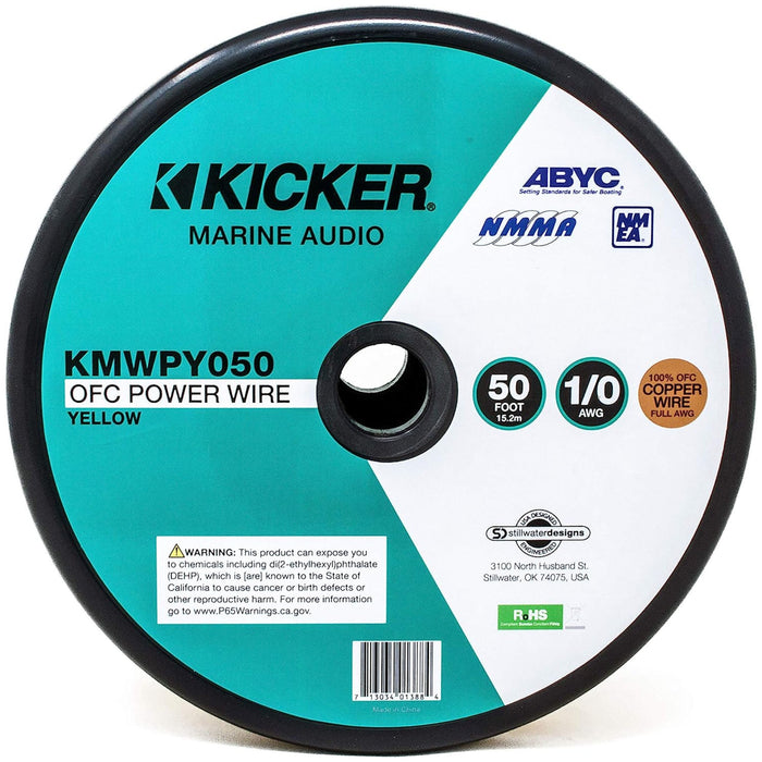 Kicker Marine 1/0 Gauge Tinned Oxygen Free Copper Power/Ground Wire Yellow Lot