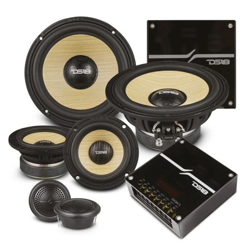 6.5" 150W RMS 4-Ohm DS18 DXQ6C3 3-Way Component Speaker Set Yellow Straw Cone