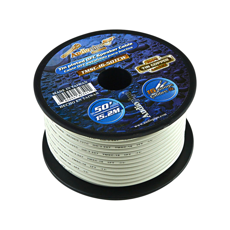Audiopipe 16 GA 50 FT OFC Tin Copper Stranded Marine Speaker Wire Spool White