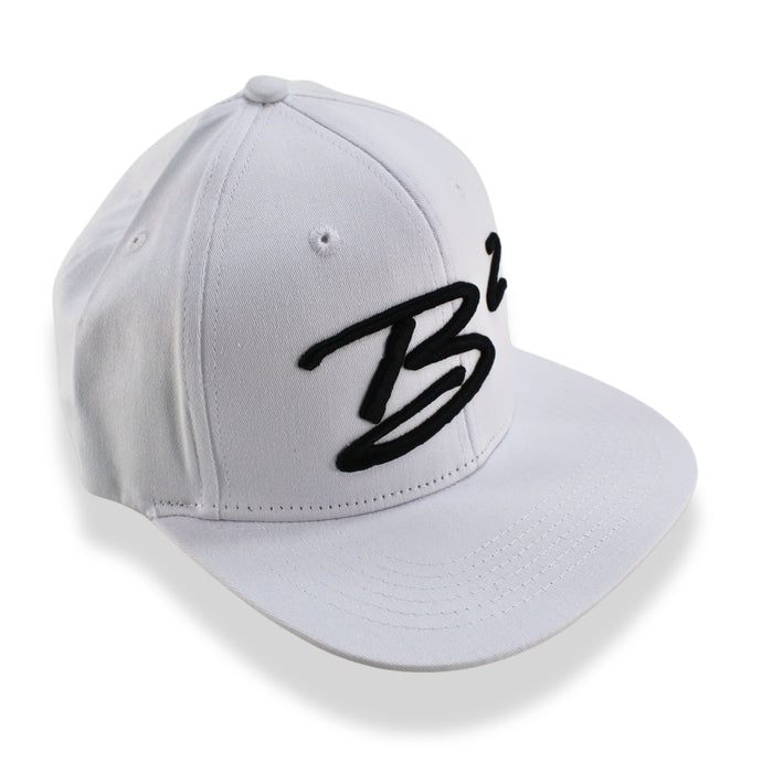 B2 Audio White Flex-Fit Snapback Classic, Flat-Bill Hat with "B2" Logo