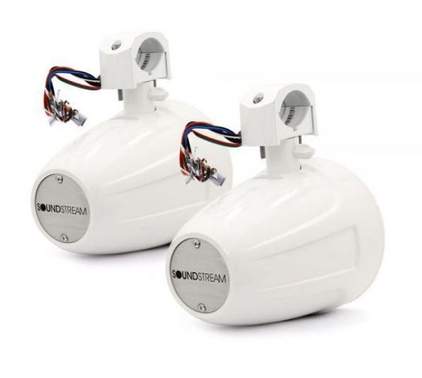 Pair of Soundstream White 8" 600 Watt Marine Boat Wake Tower Speakers WTS-8W
