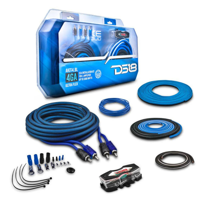 DS18 AKIT4 CCA 4-Gauge Amplifier Installation Kit - Blue / DS-AKIT4-BL