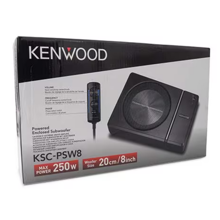 Kenwood Single 8" 250W Under Seat Powered Subwoofer with Remote Control KSC-PSW8