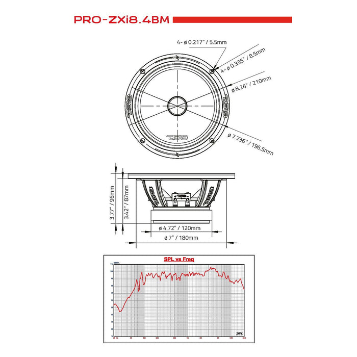 8" 700W 4 Ohm Pro Car Audio Bullet Midrange Speaker DS18 Series PRO-ZXI8.4BM