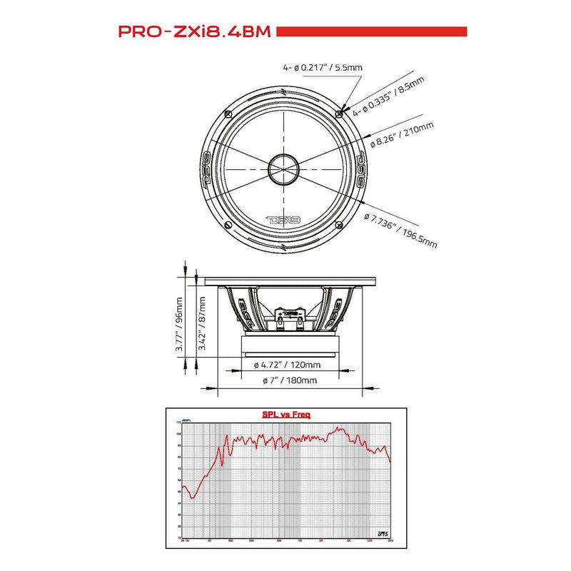 8" 700W 4 Ohm Pro Car Audio Bullet Midrange Speaker DS18 Series PRO-ZXI8.4BM