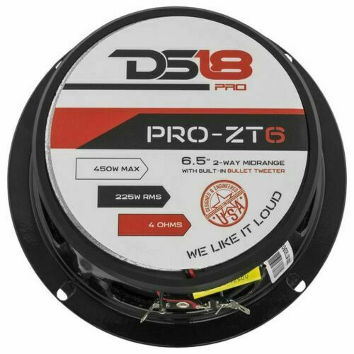 DS18 6.5" Motorcycle Midrange Loudspeaker w/ Built-in Tweeter 450W 4 Ohm PRO-ZT6
