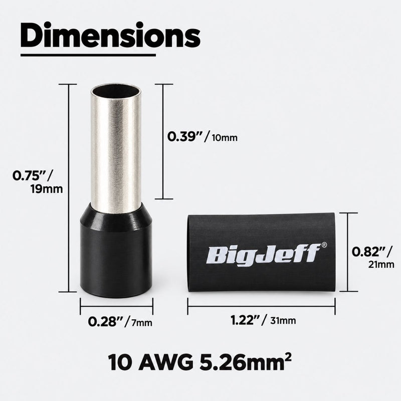Big Jeff Audio 10 AWG Wire Ferrule & Heat Shrink Kit, 20 Ferrules, Red/Black