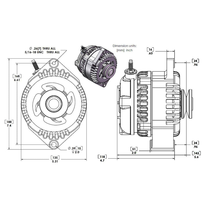 Mechman S-Series 170 Amp Racing Alternator 63 - 85 GM Natural Finish 7127170