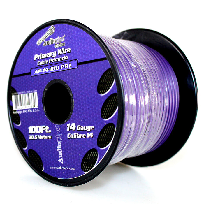 Audiopipe (2) 14ga 100ft CCA Primary Ground Power Remote Wire Spool Purple/White