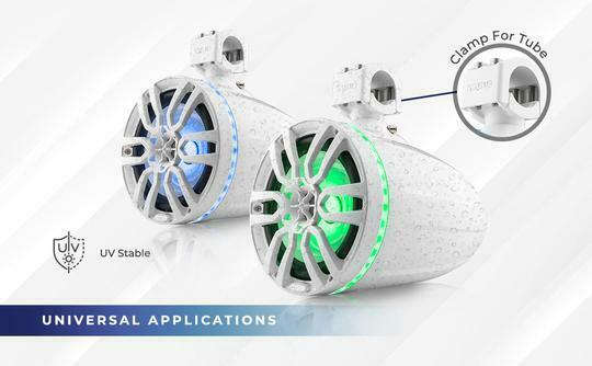 DS18 Hydro 8" 375 Watts 4 Ohm Marine Towers with Integrated RBG Lights White