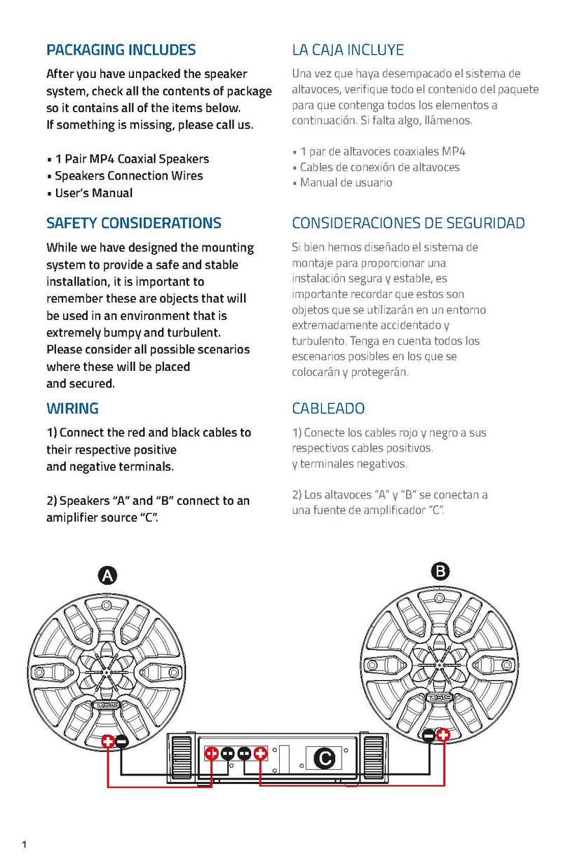 DS18 Hydro 4" 300 Watts 4 Ohm 2-Way Marine Speakers Black Pair MP4