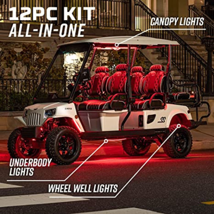 LEDGlow 12pc Million Color LED Electric 6-Seater Golfcart W/ Canopy Light Kit