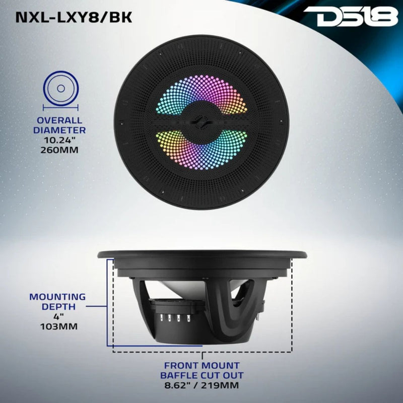 8" 175 W RMS 4-Ohm Marine Coaxial Speakers w Digital LED Ring NXL-LXY8 (Pair)