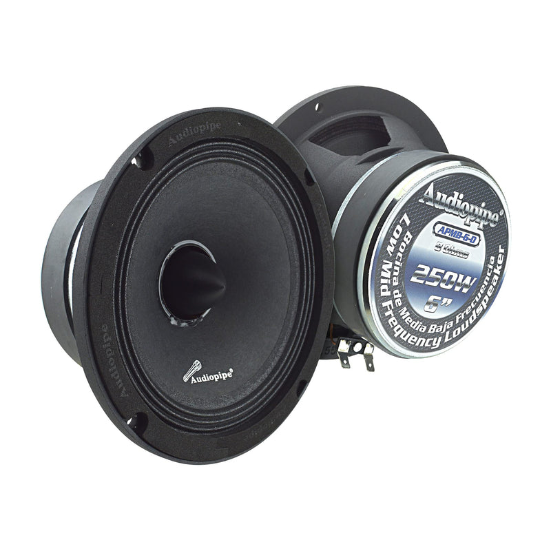 Audiopipe 6 Bullet Mid Bass Loud Speaker 250W 8 ohms 1.5 Voice Coil Black