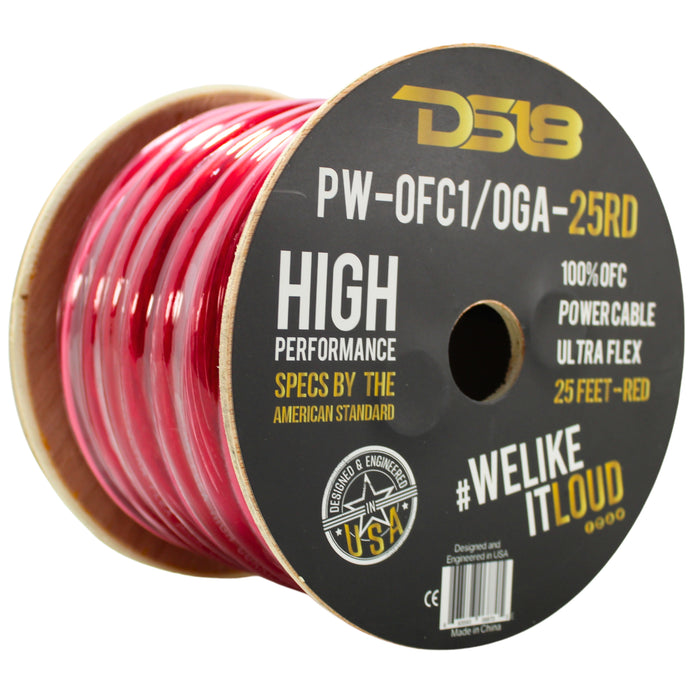 DS18 DS-PWOFC-0GARD Ultra Flex 100% OFC 0GA Ground Power Cable Wire Red Lot