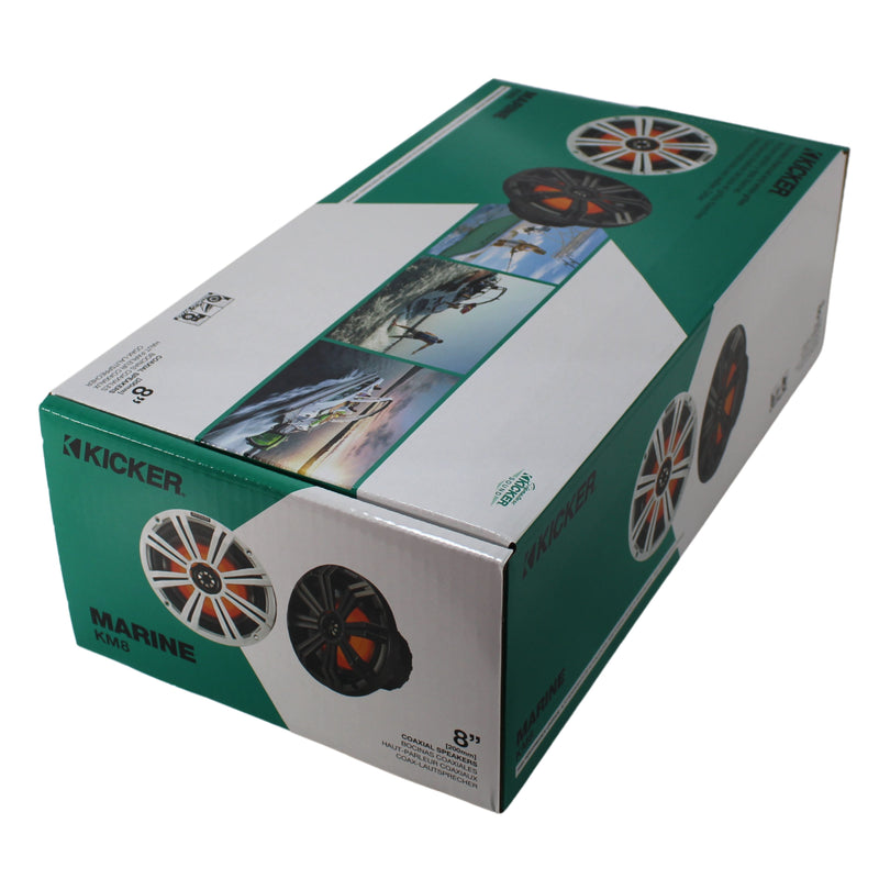 Kicker 8" RGB Coaxial Marine Speakers 300W Peak 4Ohm Black White Grilles 45KM84L