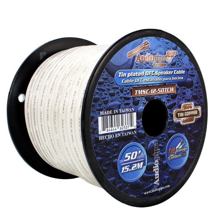 Audiopipe 12 GA 50 FT OFC Tin Copper Stranded Marine Speaker Wire Spool White