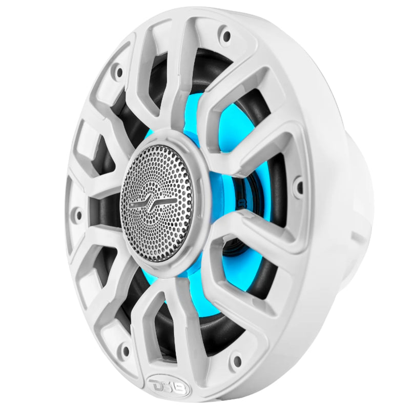 6.5" 2-Way 150 Watt RMS 4-Ohm RGB LED Coaxial Marine Speaker White DS18