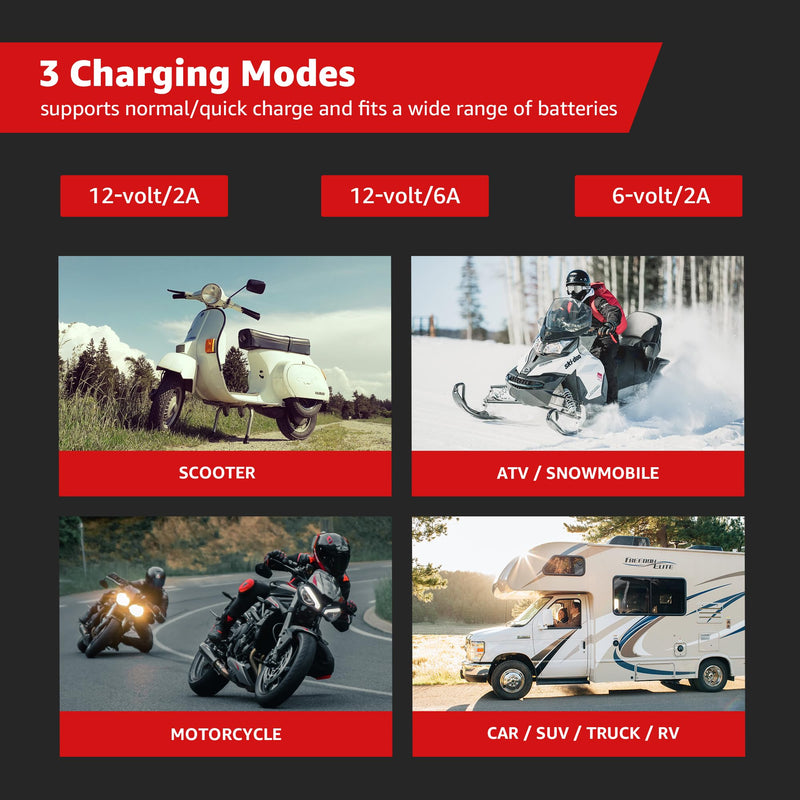 Heavy Duty 12 Volt 2 Amp / 6 Amp Regular and AGM Battery Charger