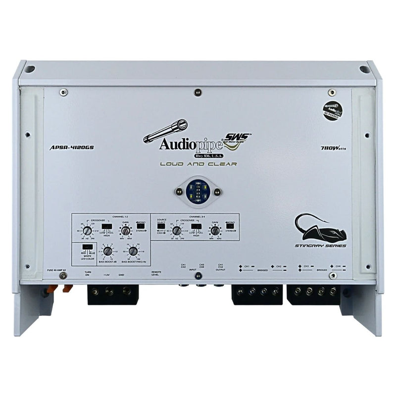 Audiopipe 4-Channel 780W 2-Ohm Class D Marine Amplifier APSR-4120GS