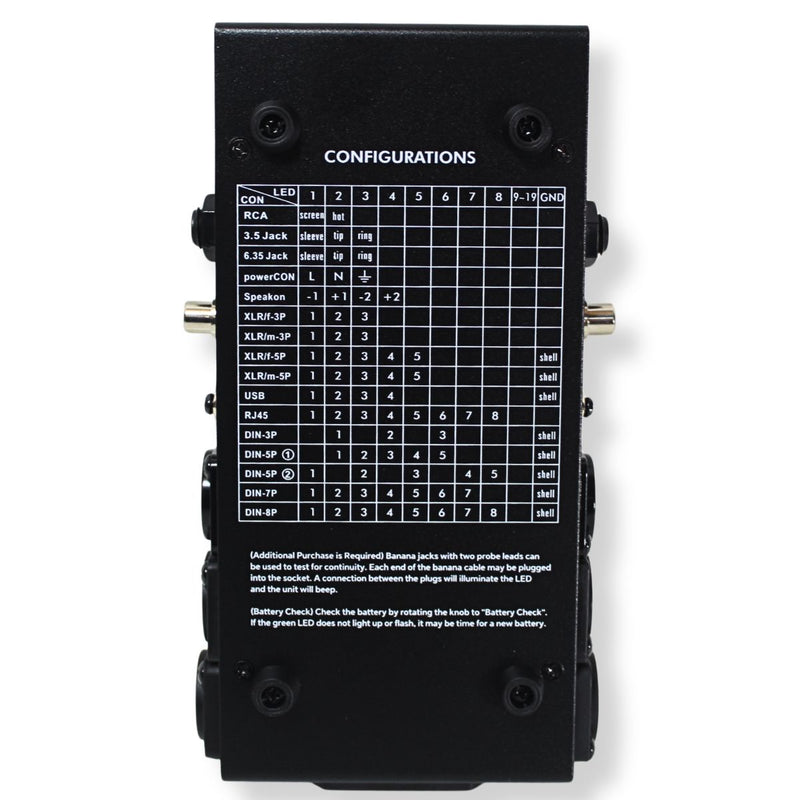 CT-9500 Universal Cable Tester for XLR, TRS, RCA, RJ45, USB, and SpeakON Cables