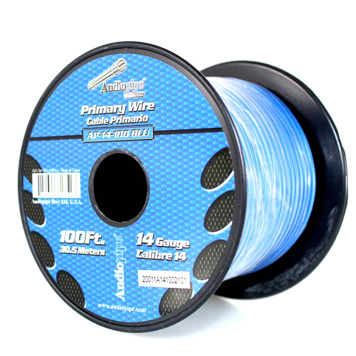 Audiopipe (2) 14ga 100ft CCA Primary Ground Power Remote Wire Spool Blue/Orange