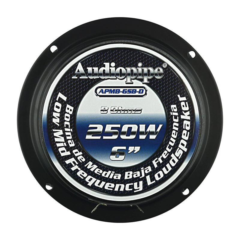 Audiopipe 6 Sealed Mid Bass Loud Speaker 250W 8 ohms 1.5 Voice Coil Black