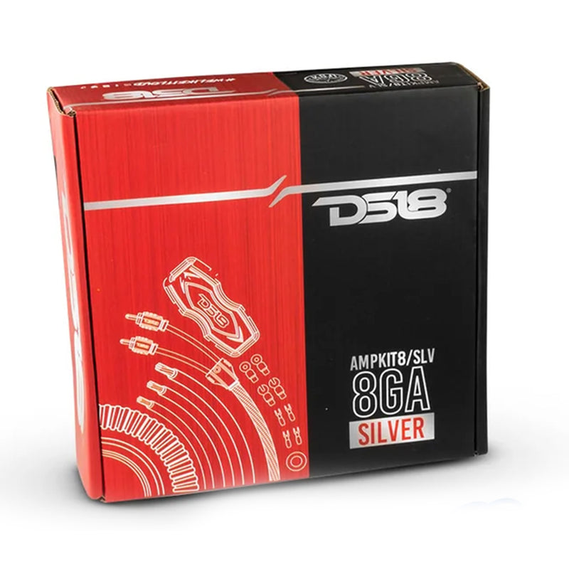 DS18 CCA 8GA Car Audio Amplifier Installation Kit Silver AMPKIT8-SL