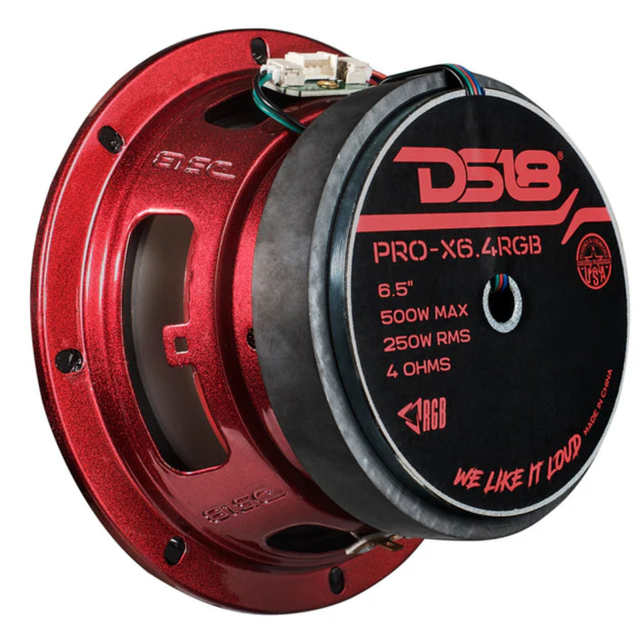 DS18 6.5" Mid-Range Loudspeaker Dual RGB LED For Cone & Dust cap 250 Watt 4-Ohm