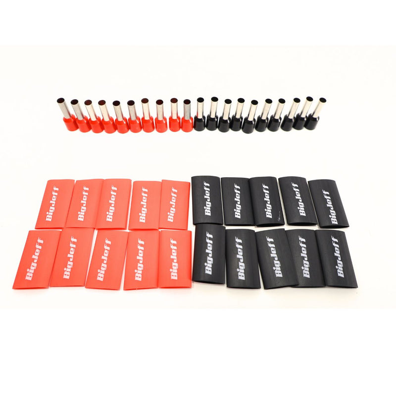 Big Jeff Audio 10 AWG Wire Ferrule & Heat Shrink Kit, 20 Ferrules, Red/Black
