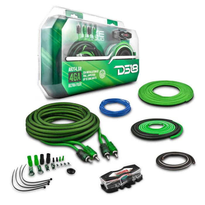 DS18 AKIT4 CCA 4-Gauge Amplifier Installation Kit - Green / DS-AKIT4-GR