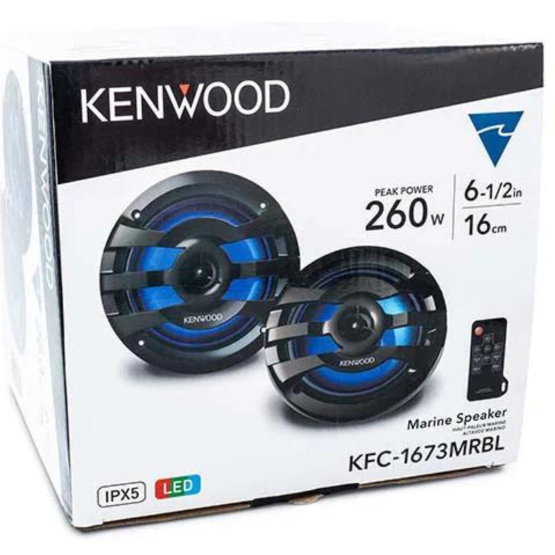 Pair of Kenwood 6.5" 2-way 4 Ohm 260W Max Marine Speakers W/ Built-in LED Lights