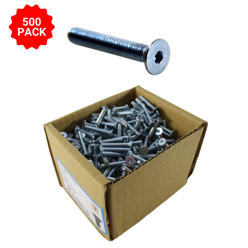 500 Pieces Zinc-Plated M4x25 1" Full Threaded Hexagon Recess Machine Screws
