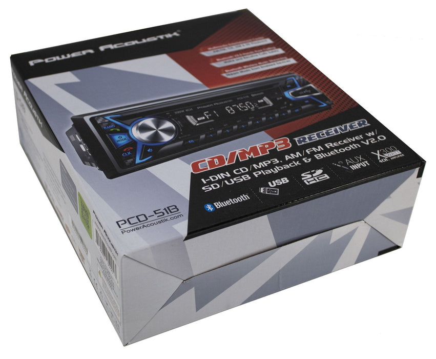 Power Acoustik Car Radio In-Dash V2 Single Din FM Receiver w/ Bluetooth PCD-51B