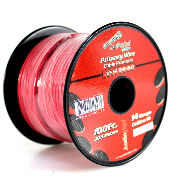 Audiopipe 14 ga 100ft CCA Stranded Primary Ground Power Remote Wire Spool Red