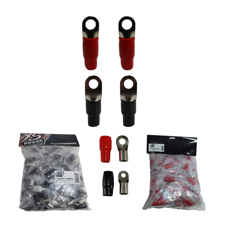 XS Power 4pk, 2 Red + 2 Black 0 AWG 8.5MM Ring Terminals Nickel Plated XS-RT0S