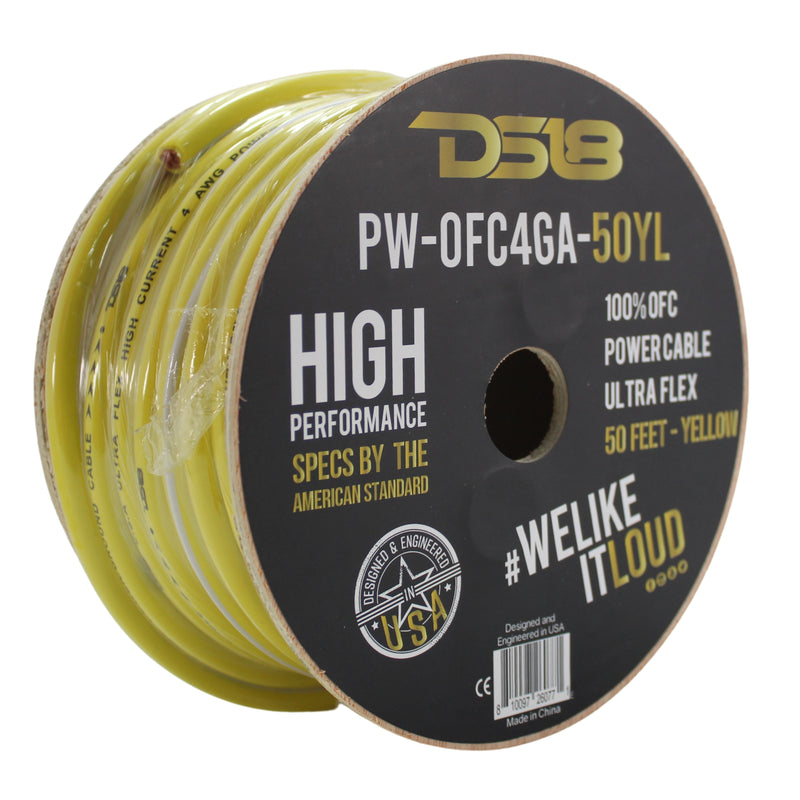 DS18 Car Audio 4 AWG 100% OFC Power/Ground Wire Yellow Lot Cut By The Foot