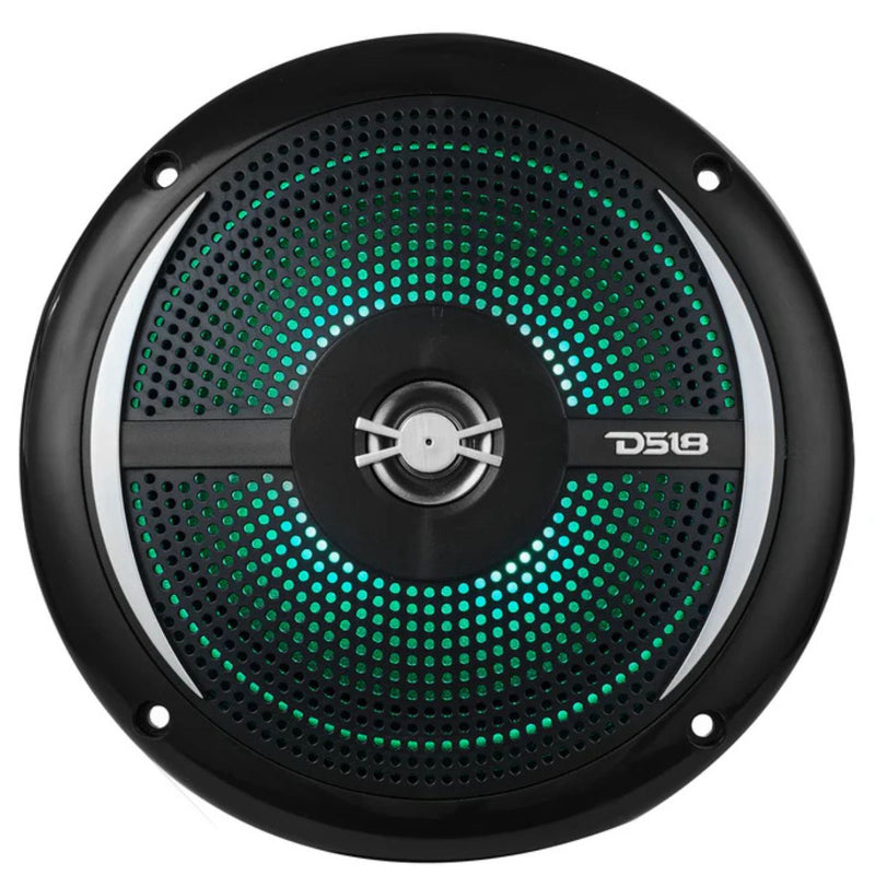 DS18 6.5" 200W 4-Ohm 2-Way Slim Marine Speakers Pair W/RGB LED Black NXL-6SL