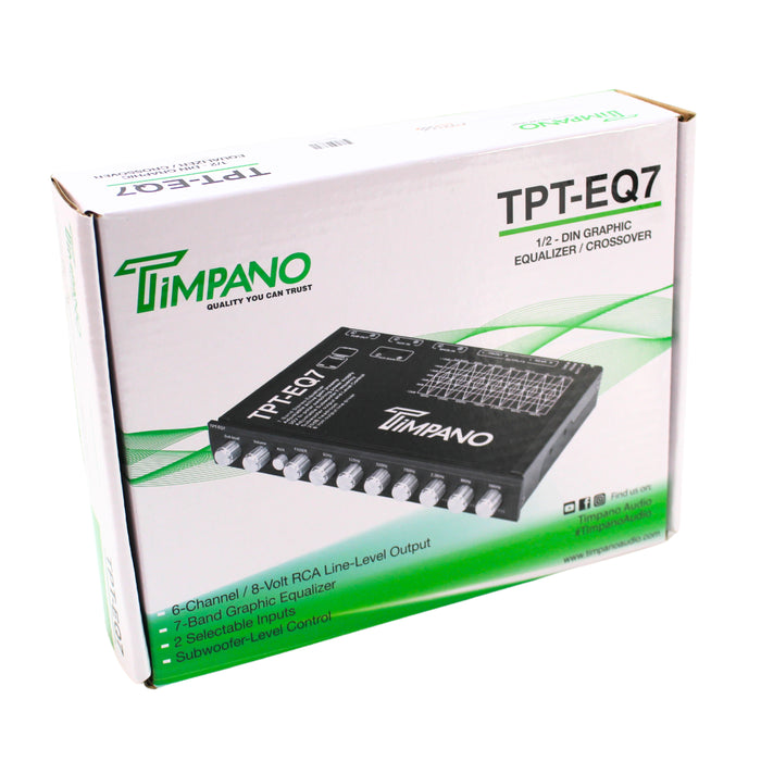 Timpano 7 Band 1/2 DIN 6-Channel 8-Volt RCA Graphic Equalizer Crossover TPT-EQ7