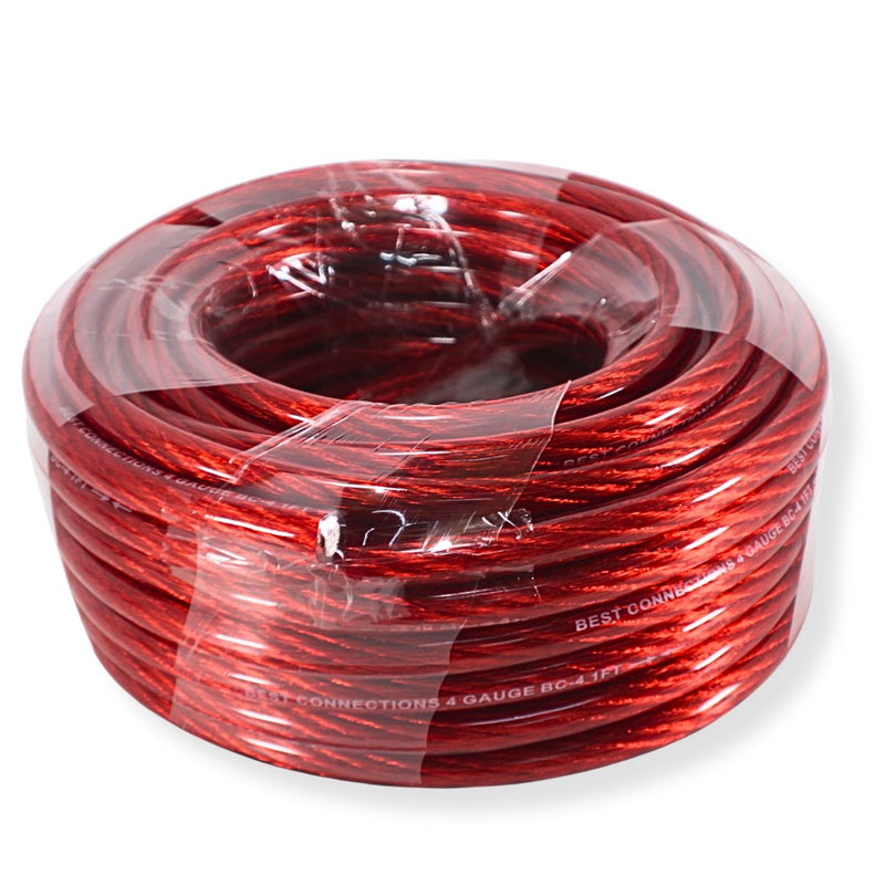 50Ft Pre Cut 4 Gauge Red CCA Power & Ground Wire Coil for Car Audio Systems