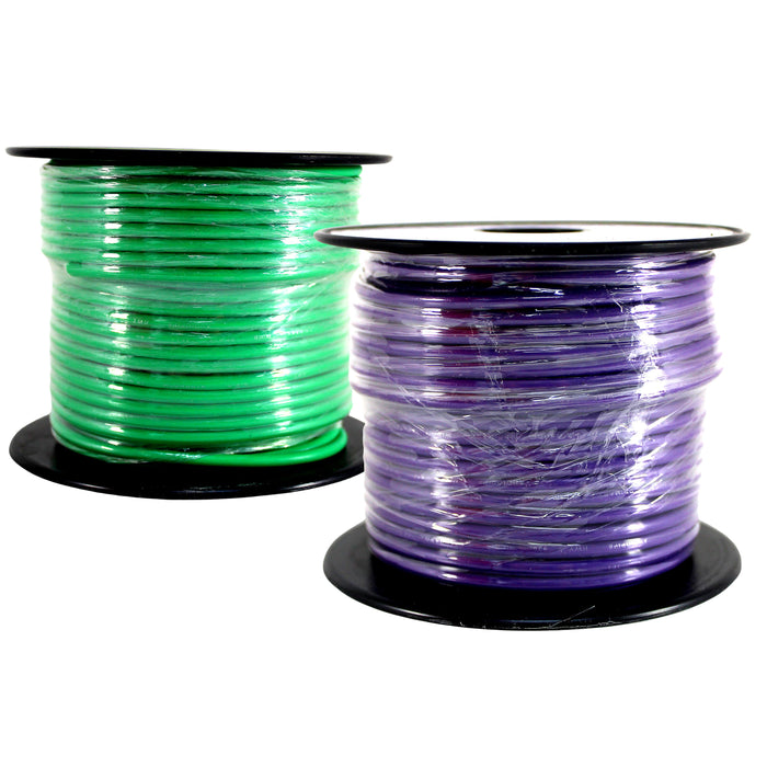 Audiopipe 2 Pack of 14ga 100ft CCA Primary Ground Power Remote Wire Purple/Green