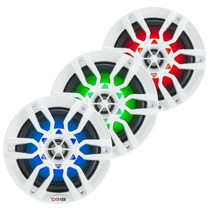 DS18 6.5" 600W 4 Ohm Marine Power Sport RGB LED Speakers Hydro Pair White NXL6