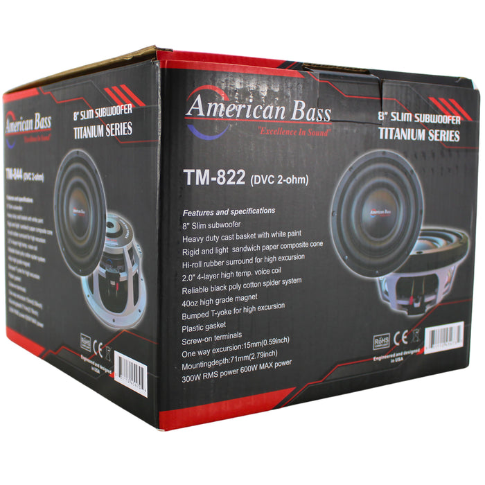 American Bass Titanium 844 8" 300 Watt RMS 4-Ohm DVC Shallow Subwoofer OPEN 8576
