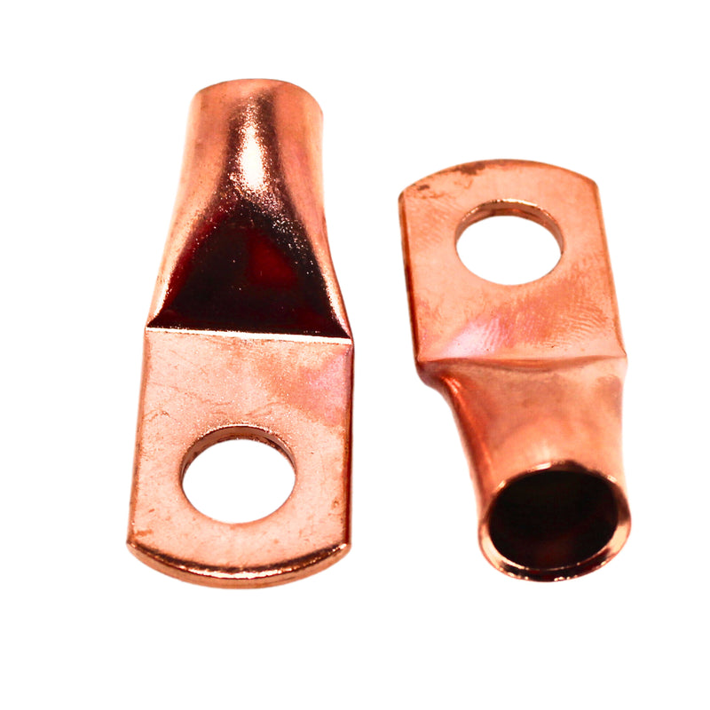 Pair of 0 Gauge 5/16 Inch Solder-Style Copper Ring Terminal Lugs w/ Heat Shrink